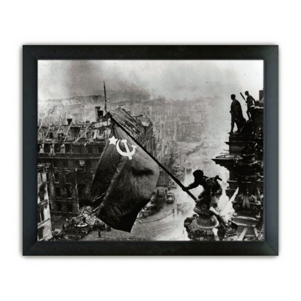 Russian Soldiers Flying Red Flag in Reichstag