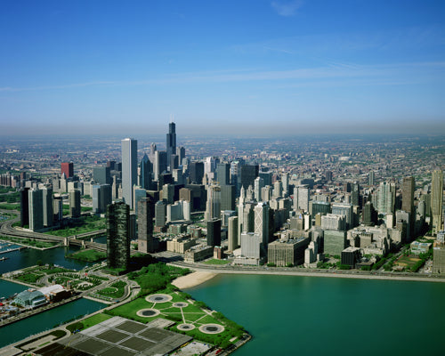 Aerial View of Downtown Chicago, Illinois, from Lake Michigan