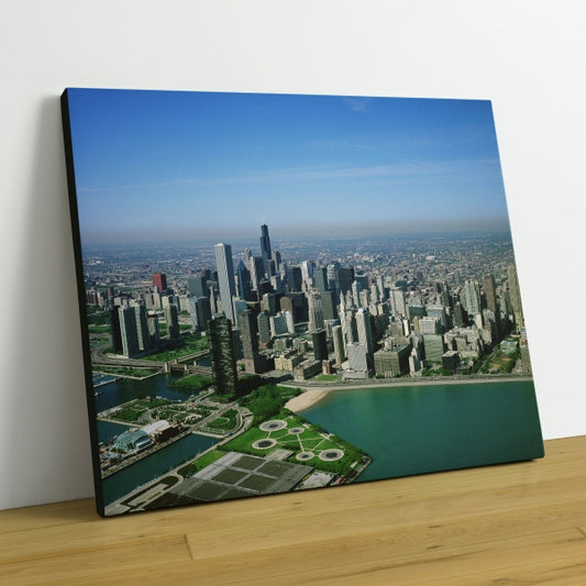 Aerial View of Downtown Chicago, Illinois, from Lake Michigan